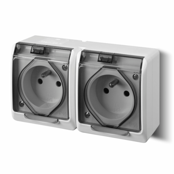 Instalační dvojzásuvka Hermes 0322-01 IP44 bílá-transpare...