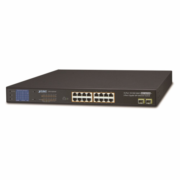 Planet GSW-1820VHP PoE switch, 16x1Gb + 2xSFP 1Gb, LCD, V...
