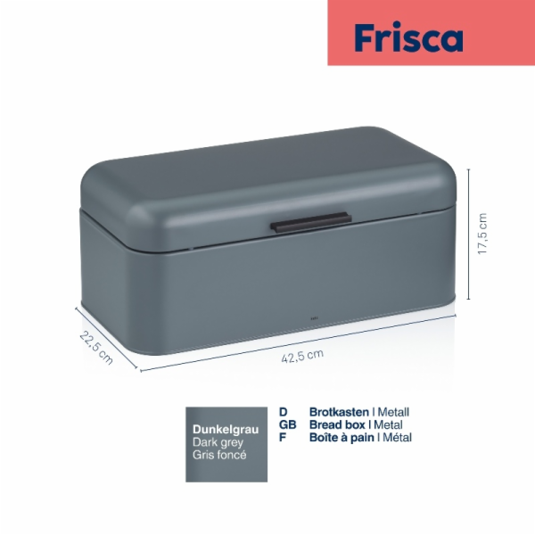 Chlebník Frisca kov, šedá 42,5x22,5x17,5 cm KL-12840