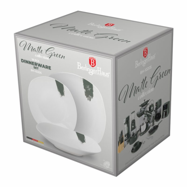 Jídelní sada talířů 18 ks Matte Green Collection bílá-zel...