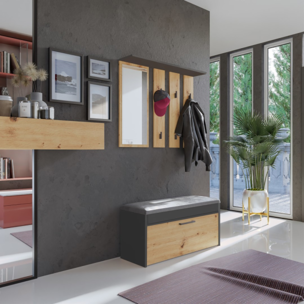 Topeshop PARMA WIESZAK ANT/AR věšák na šaty Antracit, Dub