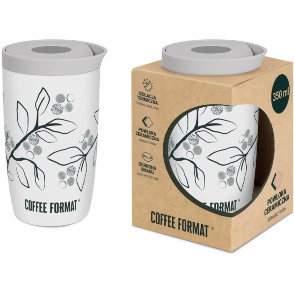 Coffee Format Termohrnek bílý s rostlinným motivem 350 ml