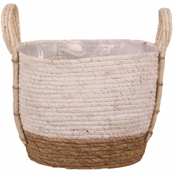 Košík s uchy ze slámy a mořské trávy, O 24 cm x 20 cm, bílý
