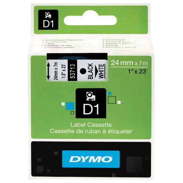 Etiketovací páska Dymo D1 ORIGINAL, černá na bílé, 24mm x 7m