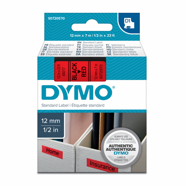 Dymo Páska D1 ORIGINÁL, černá na červené, 12 mm x 7 m (S0...