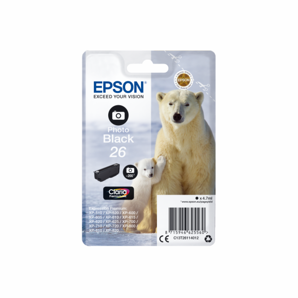 Epson Singlepack Photo Black 26 Claria Premium Ink