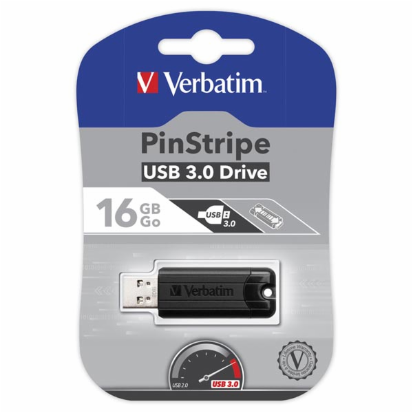 VERBATIM Flash Disk PinStripe USB 3.0, 16GB - černá 49316