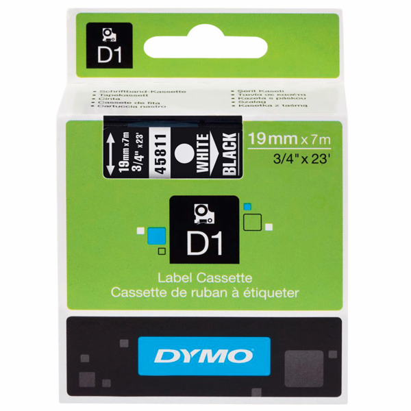 DYMO D1 Standard - White on Black - 19mm x 7m
