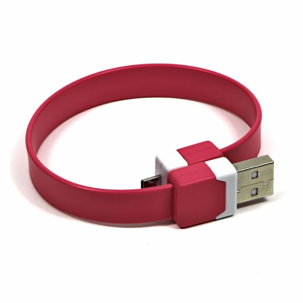 USB kabel Logo microUSB poutko na zápěstí, růžové