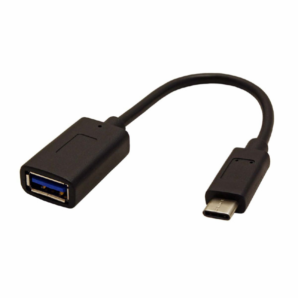 USB USB kabel (3.1), USB A F-USB C M, 0,15 m, kulatý, čer...