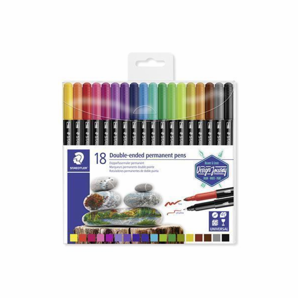 STAEDTLER Permanentní popisovače "Twin-tip", 18 barev, 0,...