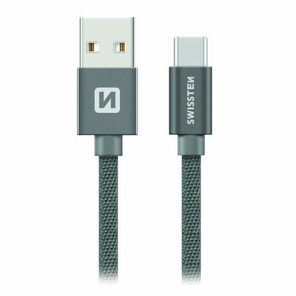 Data kabel SWISSTEN Textile USB-C 1,2 m, šedá