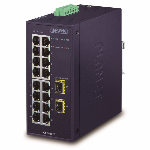 Planet IGS-1820TF Průmyslový Switch 16x1Gb, 2xSFP, dual 1...