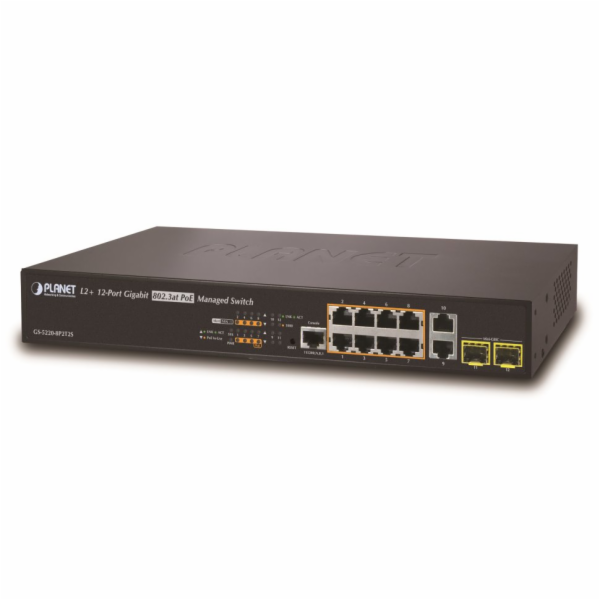 Planet GS-5220-8P2T2S L3 switch, 10x1Gb, 2x1Gb SFP, 8x Po...