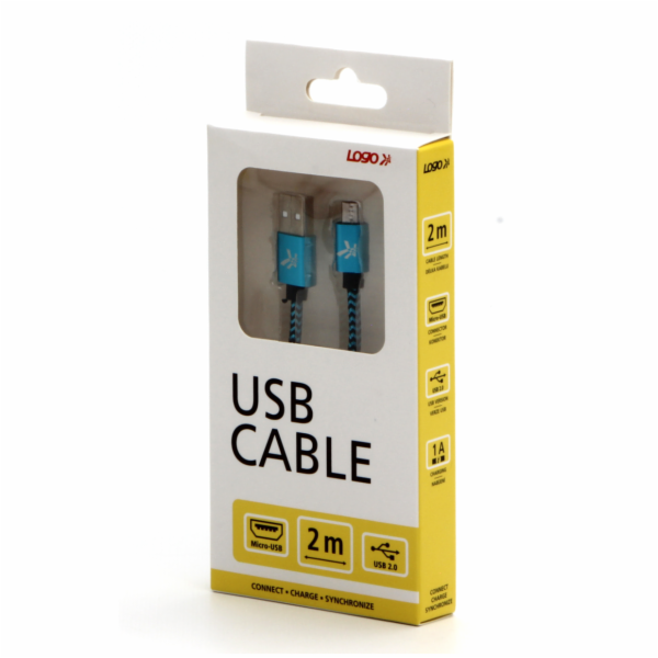 USB kabel Logo USB-A - microUSB 2 m Černomodrý