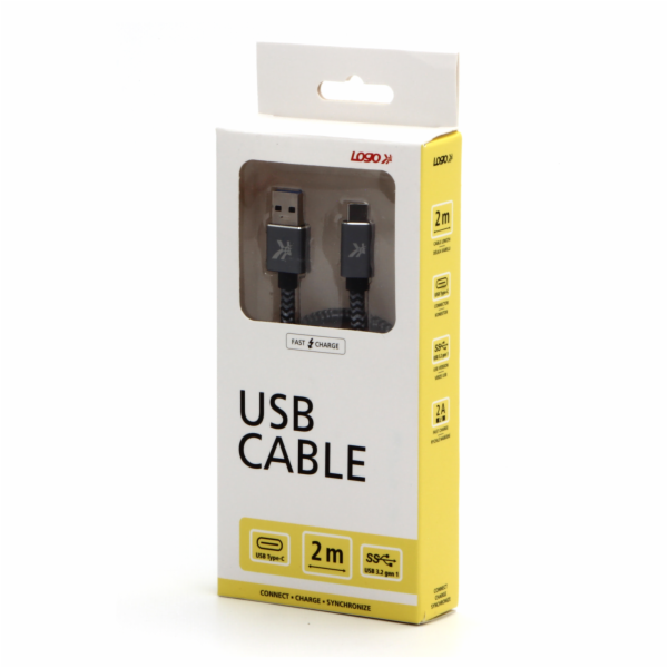 Logo kabelu USB USB-A - USB-C 2 m šedý