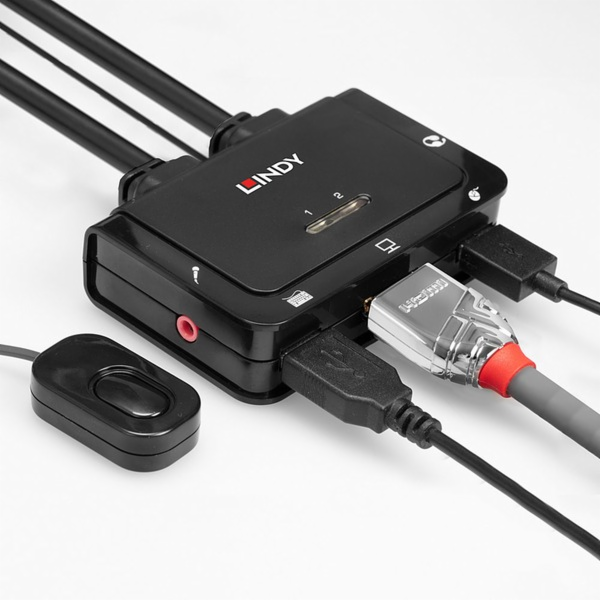 Lindy 2portový kabel KVM přepínač, HDMI 4K60, USB 2.0 a a...