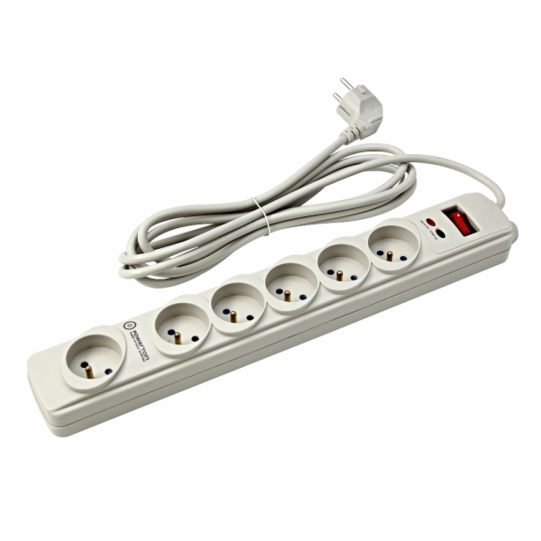 Prodlužovací kabel Powerton, 6 zásuvek, 3 m, bílá