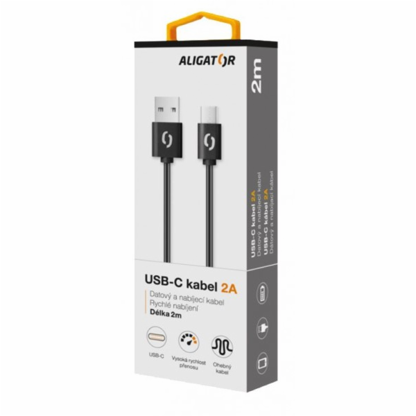 ALIGATOR datový kabel 2A, USB-C, délka 2m, černá