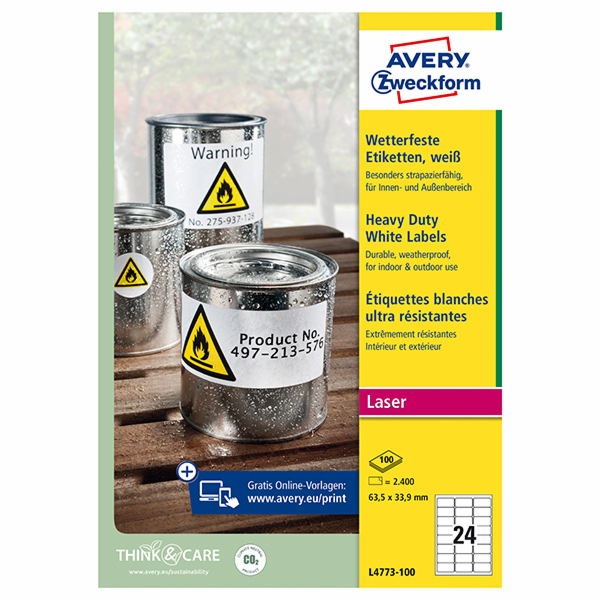 Avery Zweckform LABEL ZF L4773 HEAVY DUTY 63,5X33,9 100AR...