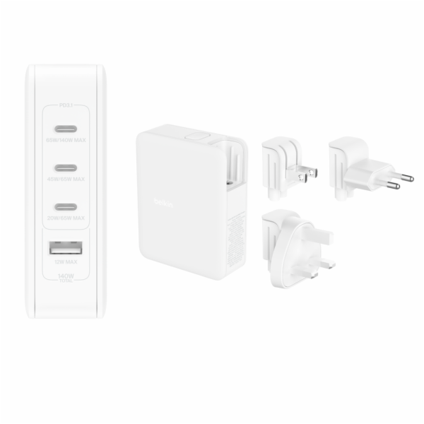 Nástěnná nabíječka 140W 4 porty (3xC 1xA) UK, EU, US Zást...
