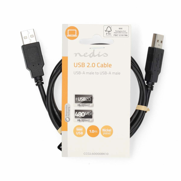 NEDIS kabel USB 2.0/ zástrčka USB-A - zástrčka USB-A/ čer...