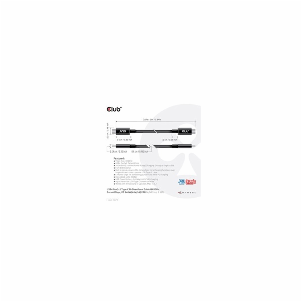 Club3D Kabel USB4 Gen3x2 Typ C 8K60Hz UHD Power Delivery ...