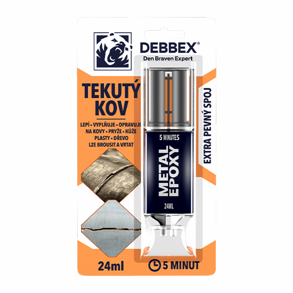 Lepidlo epoxy dvousložkové kov 24 ml stříkačka DEBBEX