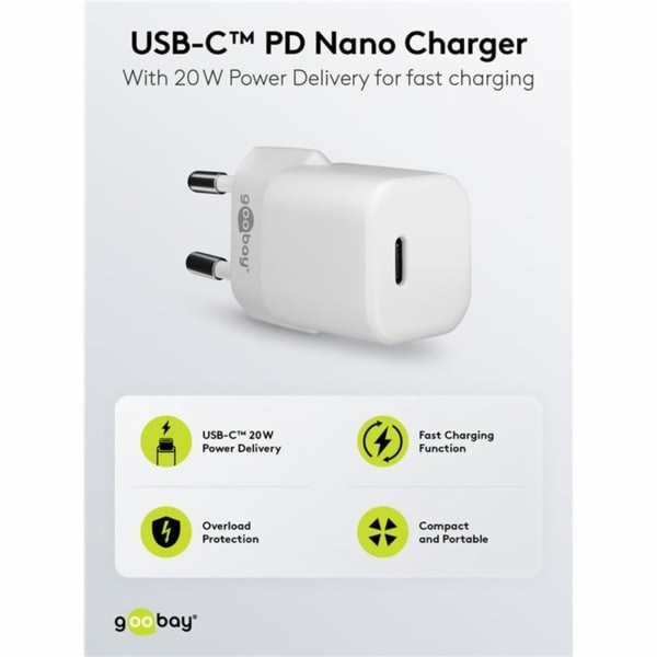 Goobay USB-C rychlonabíječka Nano, PD, GaN, 20 Wattů (bíl...