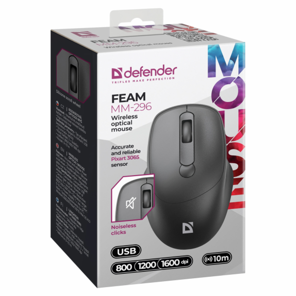 MYŠ  DEFENDER FEAM MM-296 RF  SILENT ČERNÁ