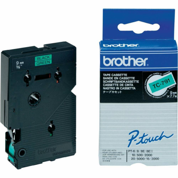 Brother - TC-791 zelená / černá (9mm, laminovaná)