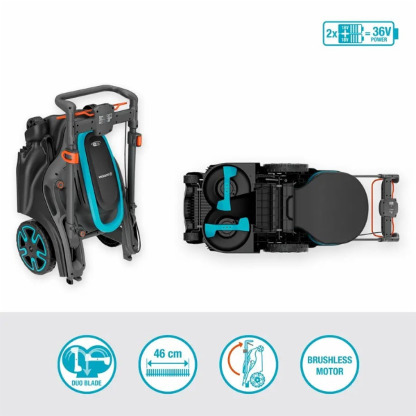 GARDENA akumulátorová sekačka na trávu PowerMax Duo 46/36...