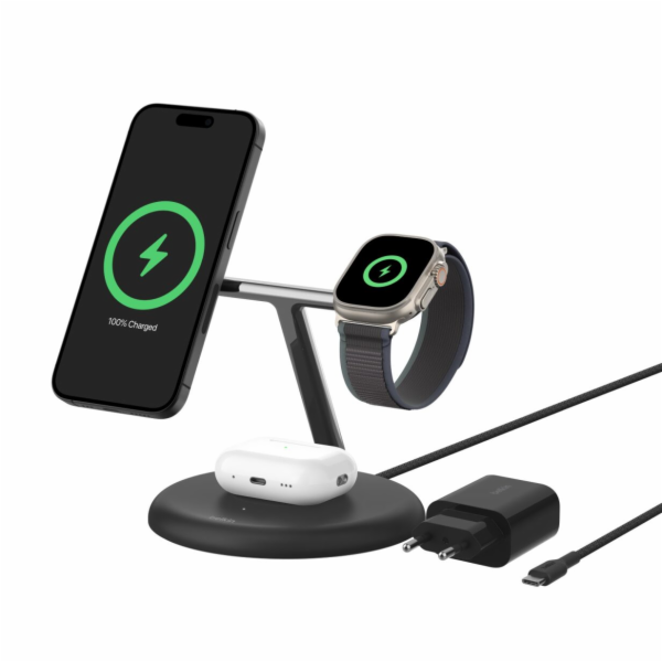 Belkin BOOST CHARGE PRO Qi2, 15W 3v1 magnetický stojan, č...