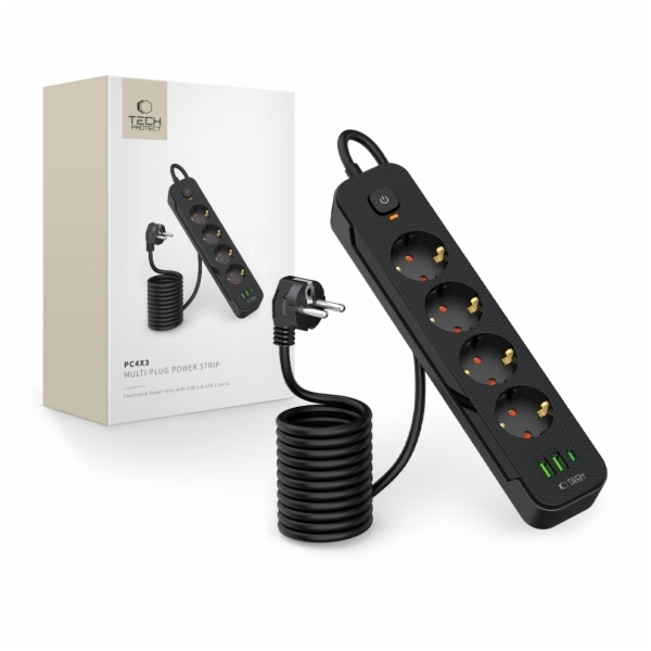 Tech-Protect Prodlužovací kabel PCL4X3, dlouhý, 2 USB a 1...