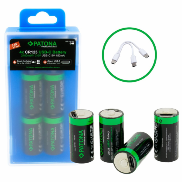 PATONA nabíjecí baterie CR123A Li-lon 800mAh 3,0 V s USB-...