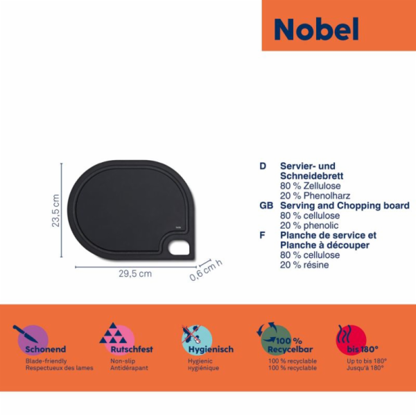 Prkénko krájecí NOBEL černá 29,5x23,5x0,6 cm KL-12863