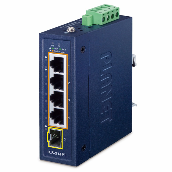 Planet IGS-514PT kompaktní průmyslový L2/L4 switch, 4x1Gb...