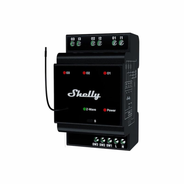 Shelly Qubino Wave Pro 3 Z-Wave 3kanálové relé na DIN lištu