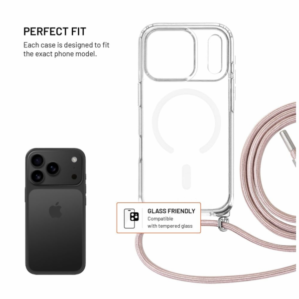Pouzdro FIXED MagPure Neck s růžovou šňůrkou na krk pro A...
