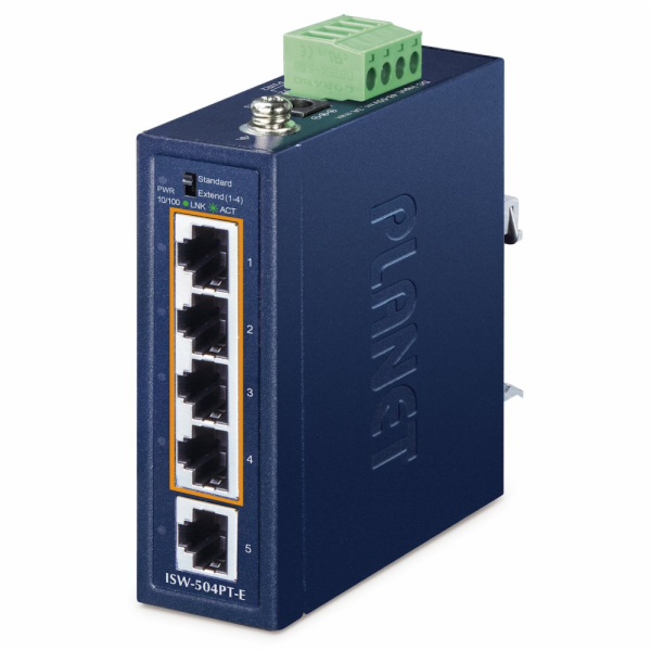 Planet ISW-504PT-E průmyslový kompaktní switch, 1x10/100T...