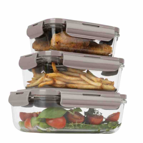 Dóza na potraviny s víkem skleněná sada 3 ks Taupe Collec...