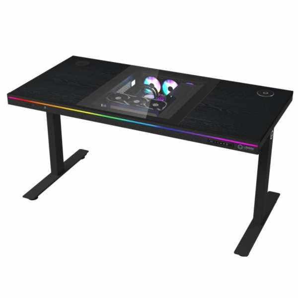 LORGAR stůl s volitelnou výškou, vestavěnou skříní pro PC...