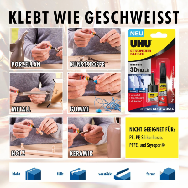 Uhu Super Glue 3D Filler 3g + 9g