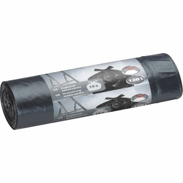 Pytle na odpadky se stahovací šňůrkou 120 l černé 15 kusů