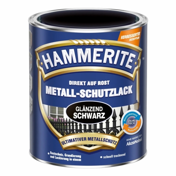 Ochranná barva na kov Hammerite, lesklá černá, 750 ml