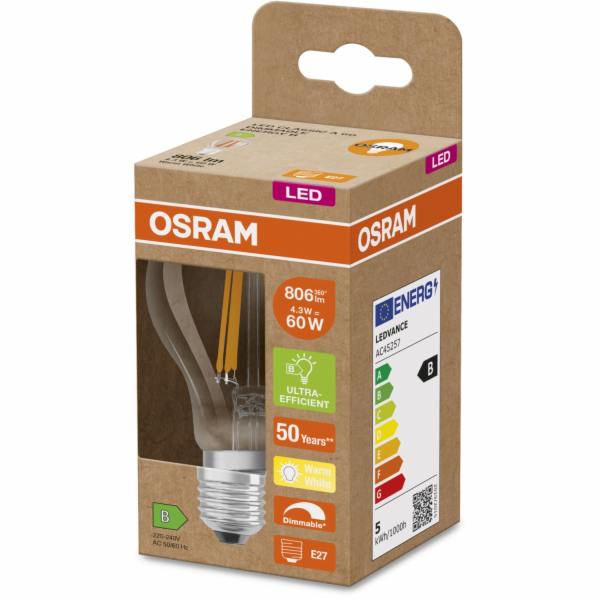 Žárovka Osram LED E27, tvar žárovky 4,3 W, 806 lm, čirá, ...