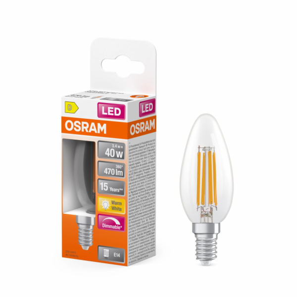 LED žárovka Osram E14 ve tvaru svíčky 3,4 W 470 lm čirá 9...