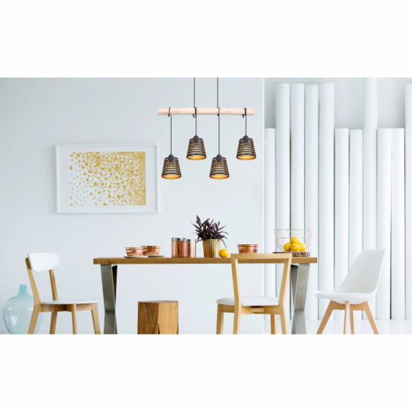 Závěsné svítidlo Globo ABLONA černá matná přírodní 85 cm ...