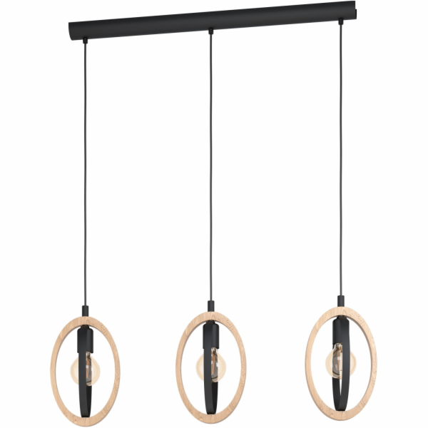 Závěsná lampa Eglo Basildon se 3 žárovkami, černá/přírodní