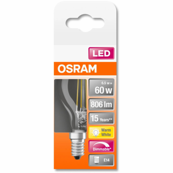 LED žárovka Osram E14 kapkovitý tvar 6,5 W 806 lm 7,8 x 4...